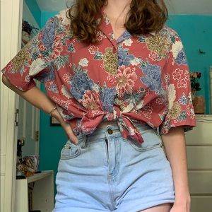 Vintage Pink Floral Button Down